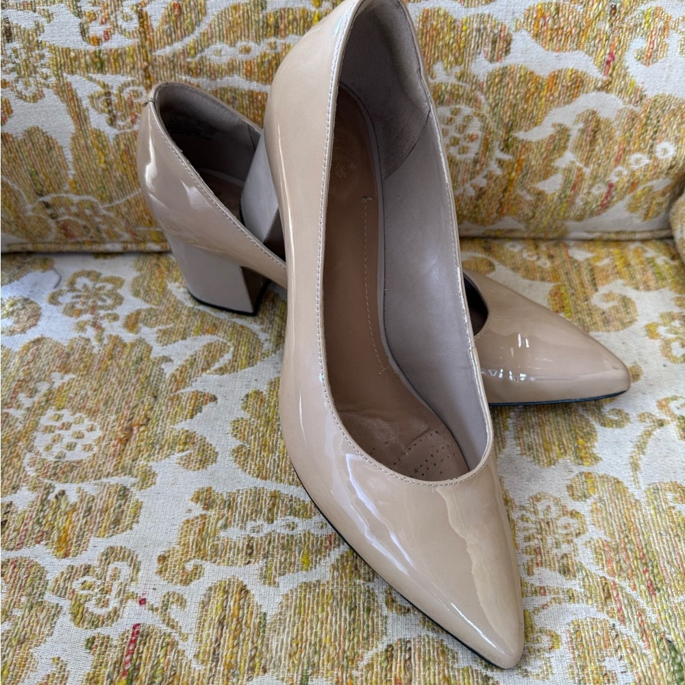 Clarks Beige Patent Leather Heels